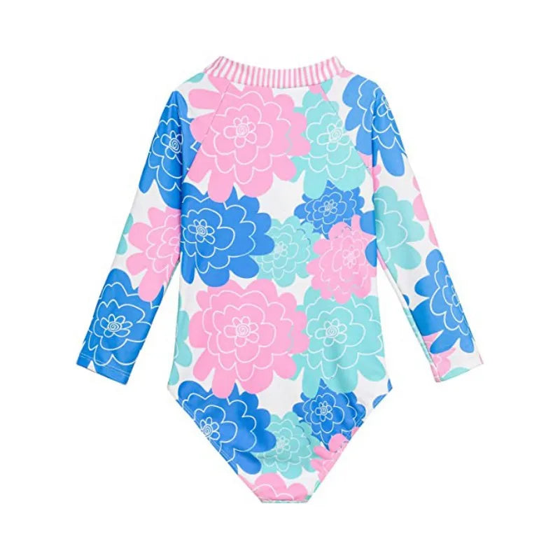 Beach Camp New Children Swimsuits Girls Fashion Designed Long Sleeve One-Piece Swimwear Toddler Kids Sun Protection Bathing Suits Beachwear