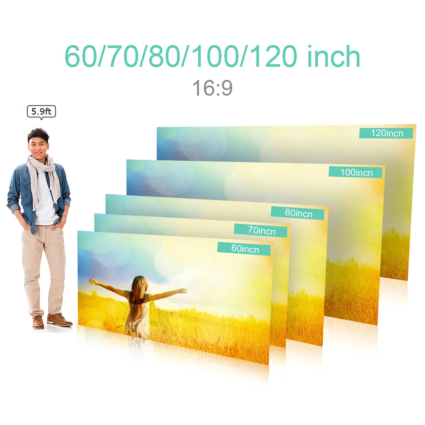 Beach Camp Portable Projector Screen Simple Curtain Anti-Light 60/70/80/100/120 Inches Projection Screens for Home Outdoor Office Projector