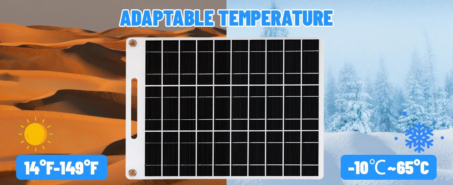 Beach Camp Portable solar power bank with two USB ports, suitable for outdoor camping, charging mobile phones or other electronic devices.