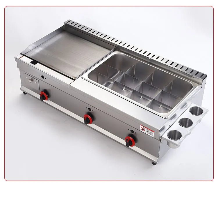 Commercial gas furnace, Combination machine for grilling and frying, Setting up a stall Snack sales for pancake Braised Squid