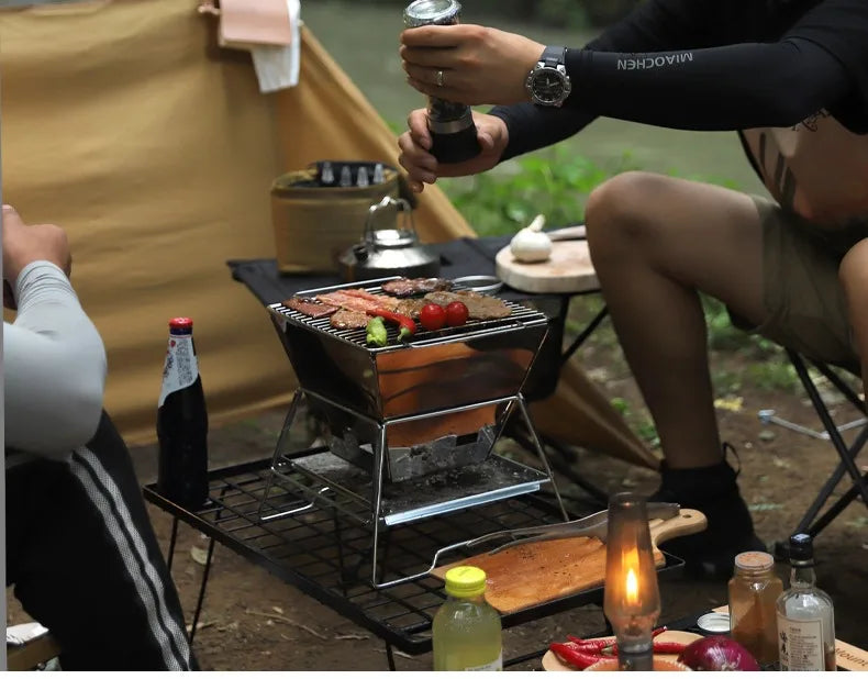 Beach Camp Camping Fire Table Charcoal Barbecue Grill Outdoor Picnic Bonfire Outdoor Portable Folding Barbecue Stove Fire Pit Camping Stove