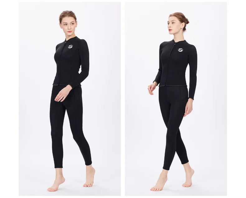 Women's Professional Diving Suit Cold Proof Warm 3mm Neoprene Top Pants Split Suit Ladies Thick Wading Swimming Surfing Wetsuit