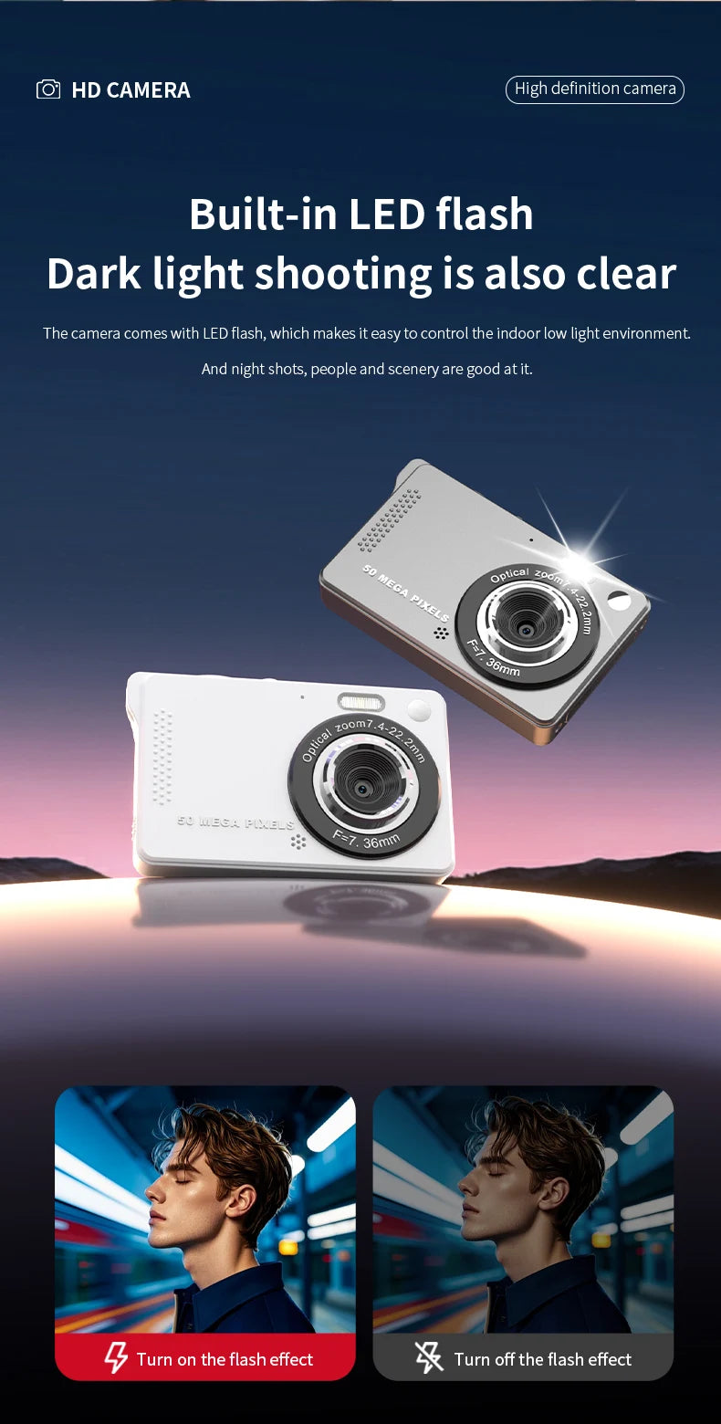 Beach Camp 4K Digital Cameras 50 MP Portable Vlogging Camera 16X Zoom Camcorder Camera 2.8 Inch LCD Screen for Photography and Video