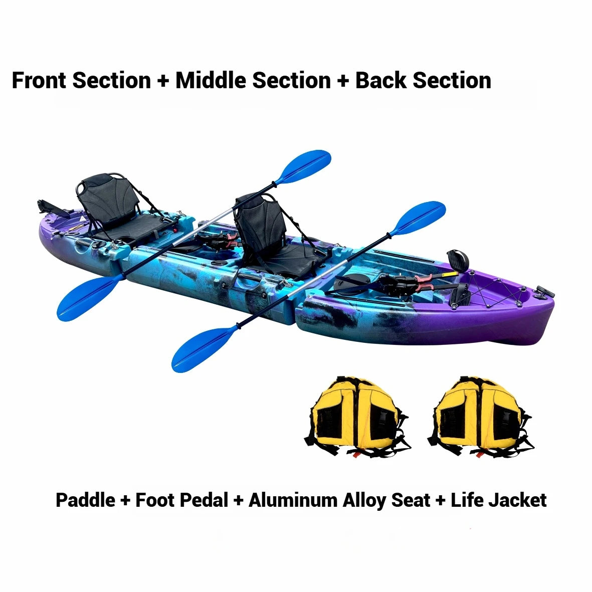 Beach Camp Portable LLDPE Kayak with Split Hard Shell, Electric/Pedal-Driven Canoe for Solo/Tandem Lake/Sea Adventures, Modular Assembly