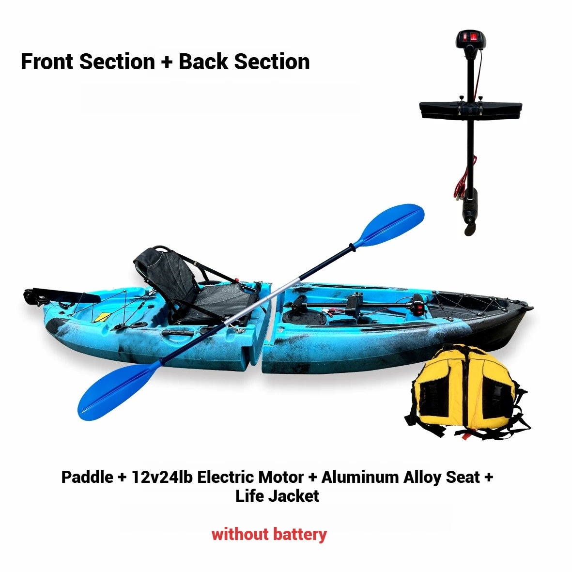 Beach Camp Portable LLDPE Kayak with Split Hard Shell, Electric/Pedal-Driven Canoe for Solo/Tandem Lake/Sea Adventures, Modular Assembly