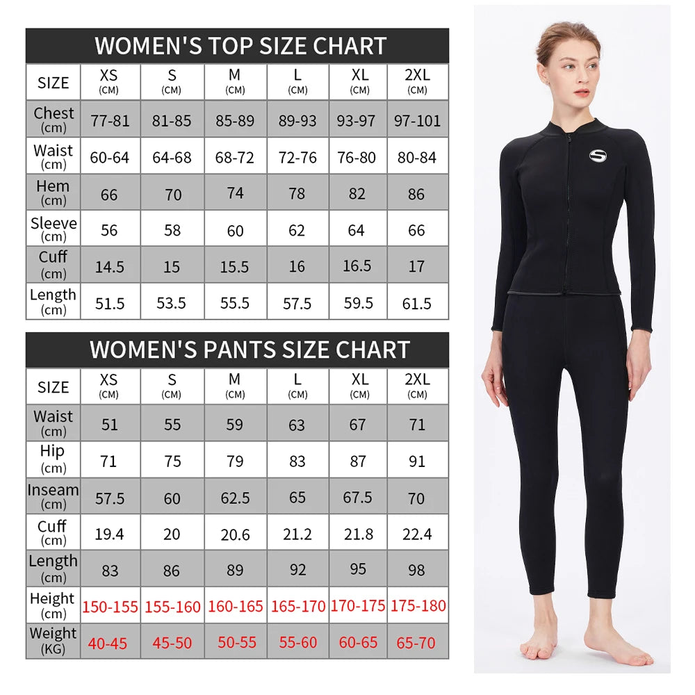 Women's Professional Diving Suit Cold Proof Warm 3mm Neoprene Top Pants Split Suit Ladies Thick Wading Swimming Surfing Wetsuit
