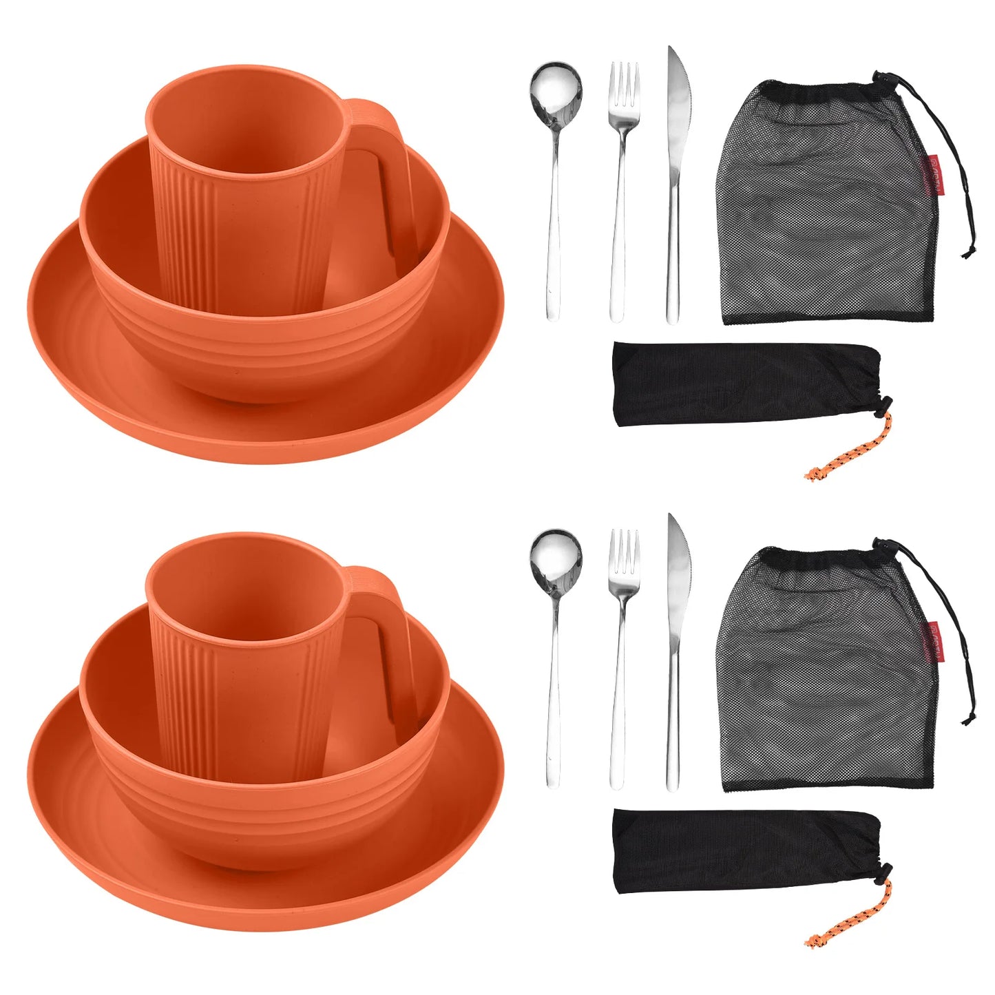 Camping Utensils Set for 1 Portable Wheat Straw Mess Kit with Bowl Plate Cup Fork Knife Spoon Outdoor Tableware & Picnicware