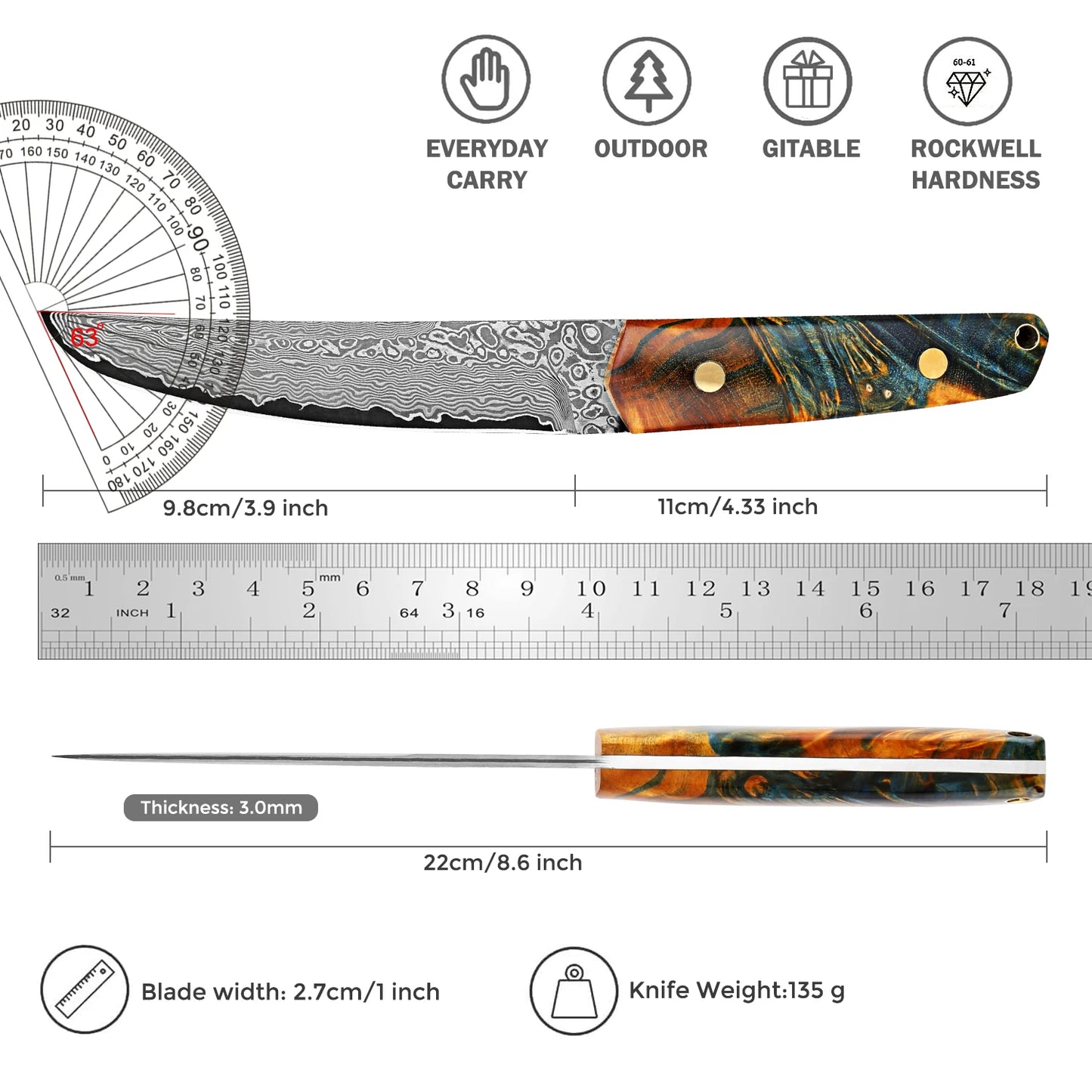Beach Camp Handmade Damascus Kitchen Utility Knife