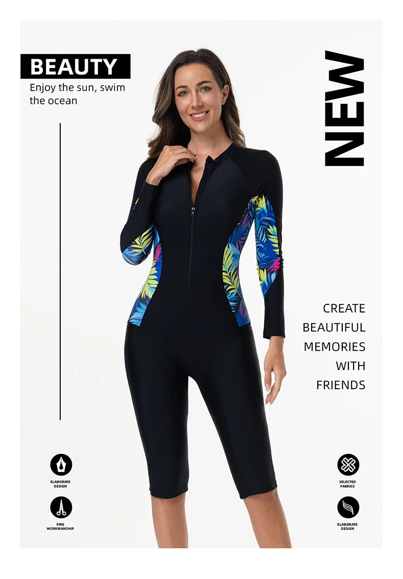Beach Camp Women's Swimsuit Sport Style Long Sleeve One-Piece Bathing Suit Female Beachwear Woman Swimwear Surfing Suit Diving Outfits