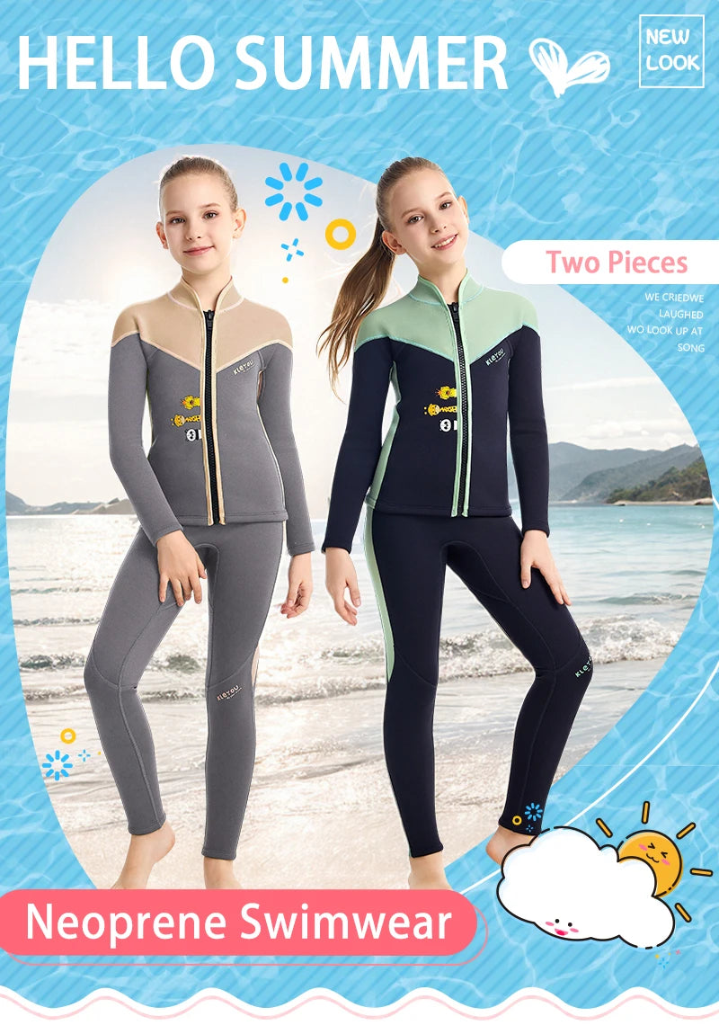 Beach Camp Two-Piece Neoprene Swimsuit for Kids, Professional Swimwear for Boys and Girls, Surfing Wetsuit Diving Suits, Bathing Suit