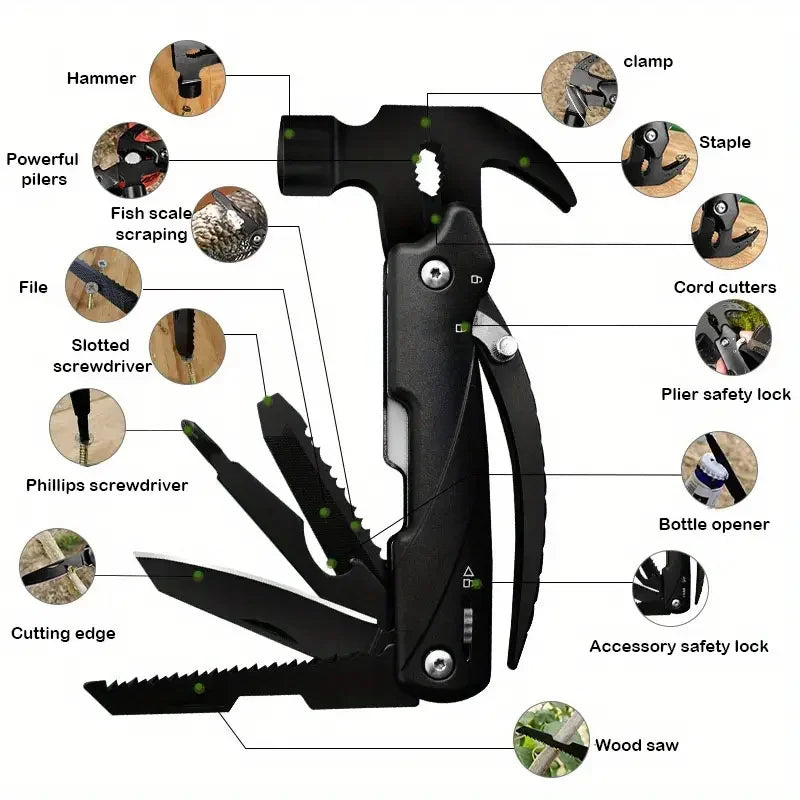 Outdoor Camping Multifunctional Wrench Pliers Hammer, Portable Survival Tool Accessory Kit, Survival Gear for Outdoor Camping