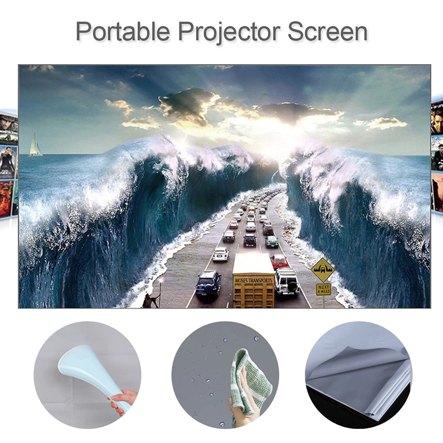 Beach Camp Portable Projector Screen Simple Curtain Anti-Light 60/70/80/100/120 Inches Projection Screens for Home Outdoor Office Projector