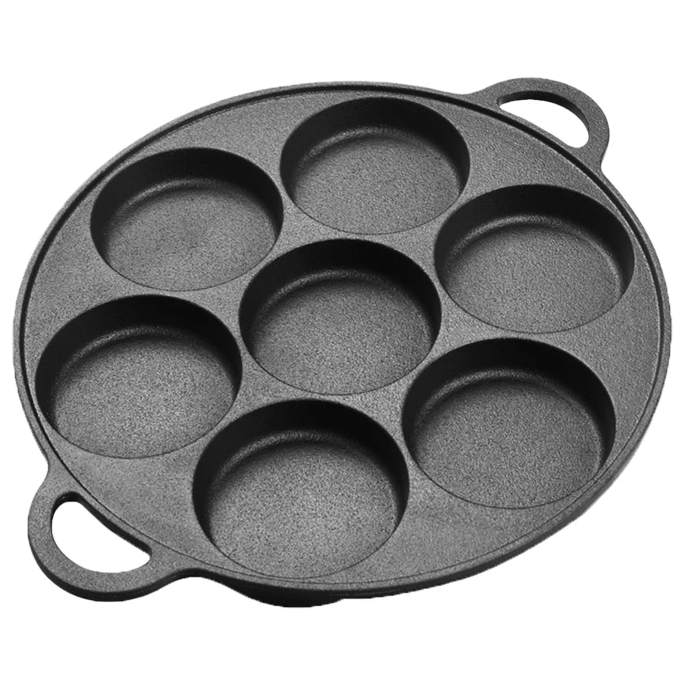 Beach Camp 7-3 Hole Non-Stick Kitchen Cooking Ham Pan Breakfast Maker Cookware Cast Iron Egg Pie Frying Pot Takoyaki Pan for Gas Stove