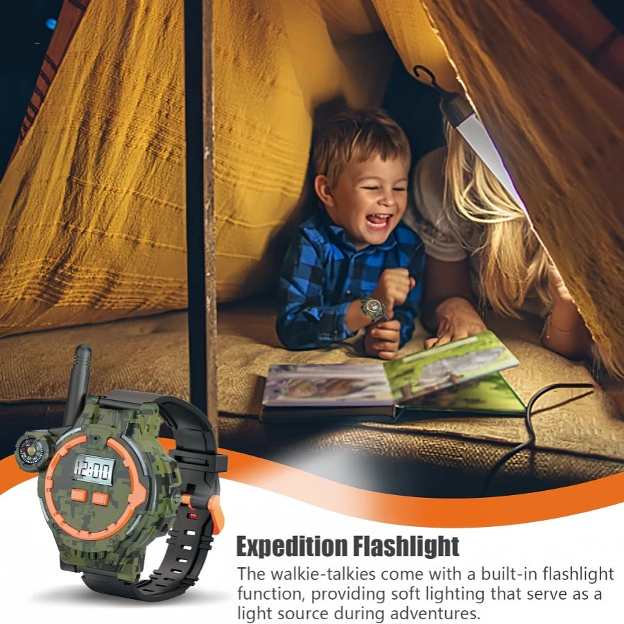 Beach Camp 2PCS Rechargeable Walkie Talkies for Kids, Two-Way Radio Walkie Talkie with Flashlight and Compass,200 Meter Transmission Range, Out