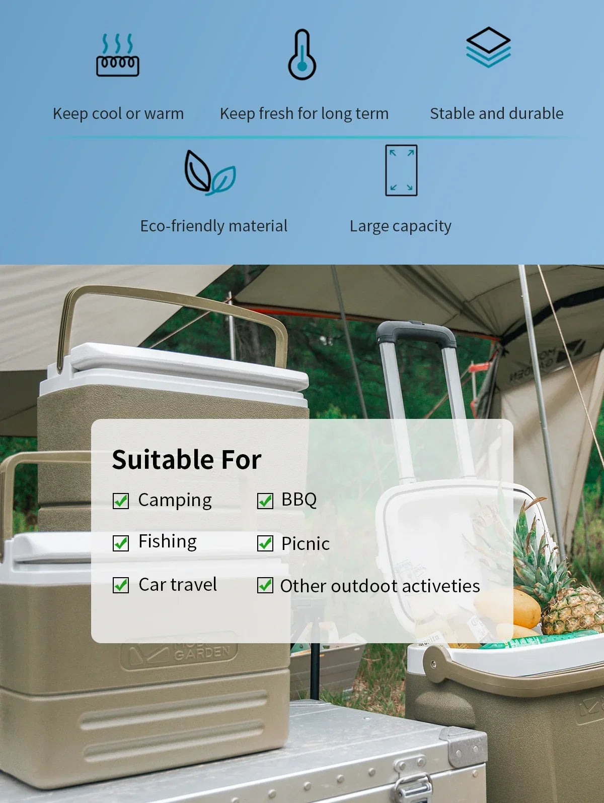 Beach Camp Camping Refrigerator Ice Box Food and Beverage Portable Outdoor Picnic Fresh Refrigerator Picnic Portable Family