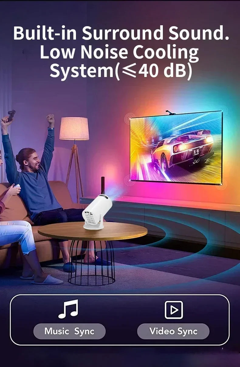 Beach Camp Outdoor Movie Projector 1080P LED, 270° Adjustable Angle, Support USB/TV Box/Phone/PC for Camping