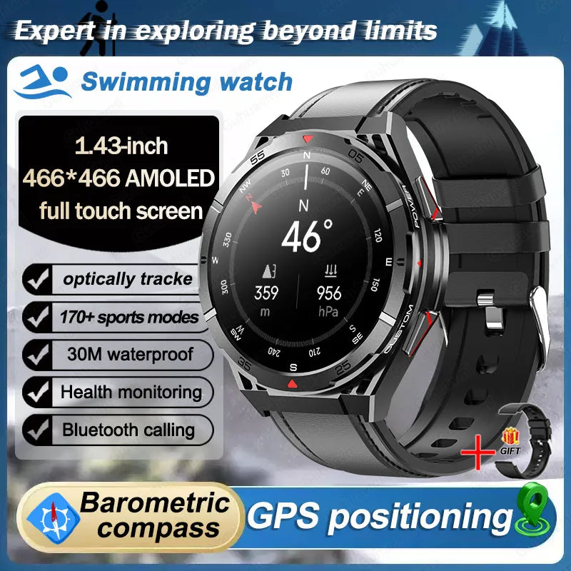 Beach Camp Swim Smartwatch Outdoor GPS Watch Sports Fitness Tracker Health Military Waterproof Watch BT5.3 Call Smart Watch for Android iOS