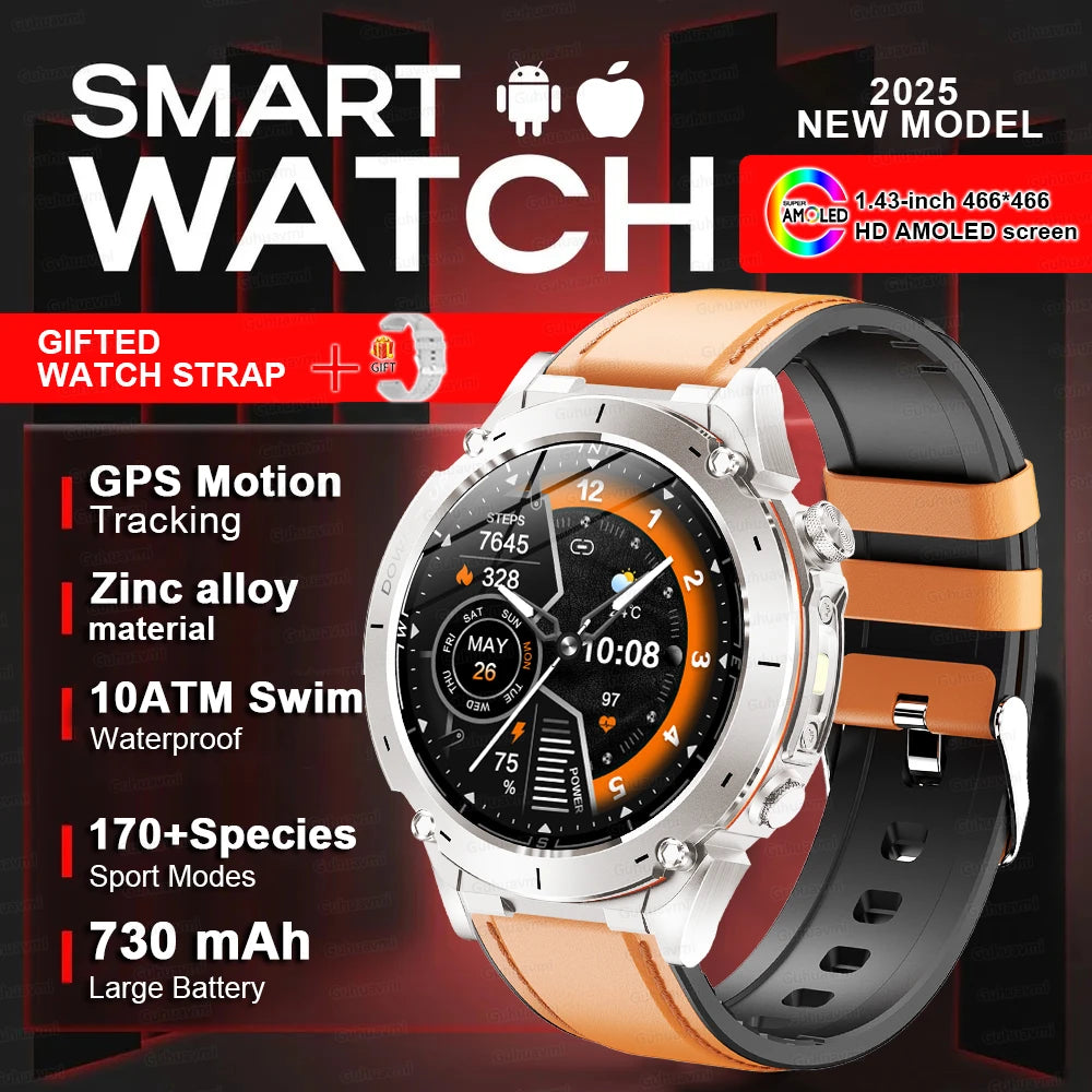 Beach Camp New GPS Smart Watch 1.43" Ultra HD Display Built-in GPS Compass 170 Sports Modes Voice Calling 10ATM Waterproof Smart Braceletes