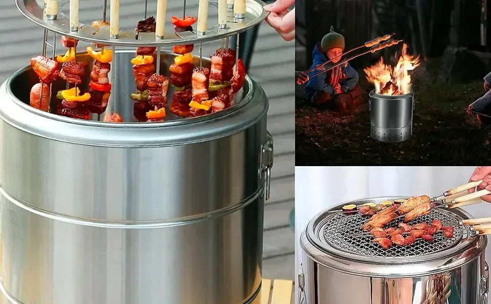 Outdoor Portable Charcoal Grill Stainless Steel Smokeless BBQ Hanging Stove Grill Outdoor Camping Cookware for Hiking Picnic