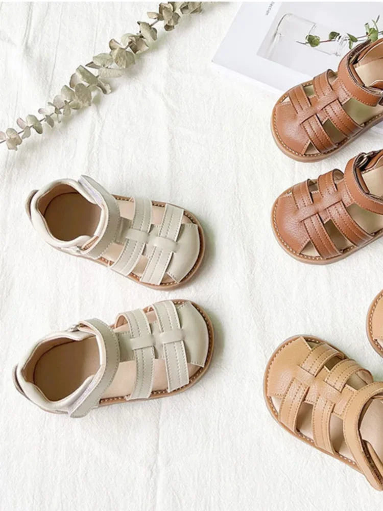 Unishuni Toddler Girls Cute Lightweight Closed Toe Ankle Strap Sandal Children Soft Sole Non-slid Sandal with Hook Loop Fastener
