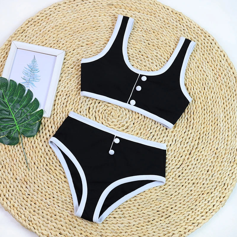 Beach Camp Woman Swimwear High Waist Bikinis Shorts Women's Swimsuit Luxury Ribbed Two-piece Bathing Suits Summer Bikini Set Swimsuit