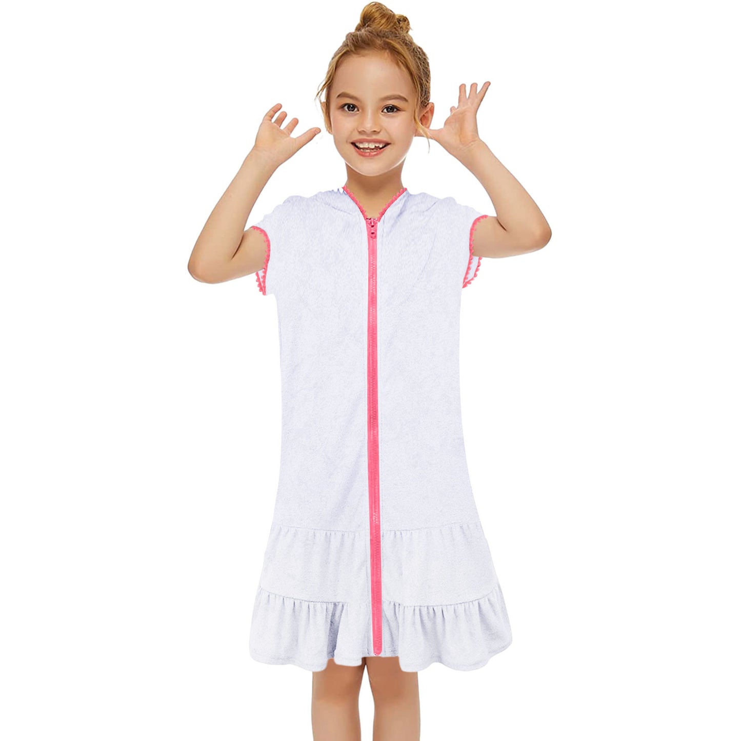Beach Camp 3-11 Years Little Girls Swim Cover Up Kids Swimsuit Coverup Beach Bathing Suit Hooded Bathrobe Absorbent Terry Beach Dress New