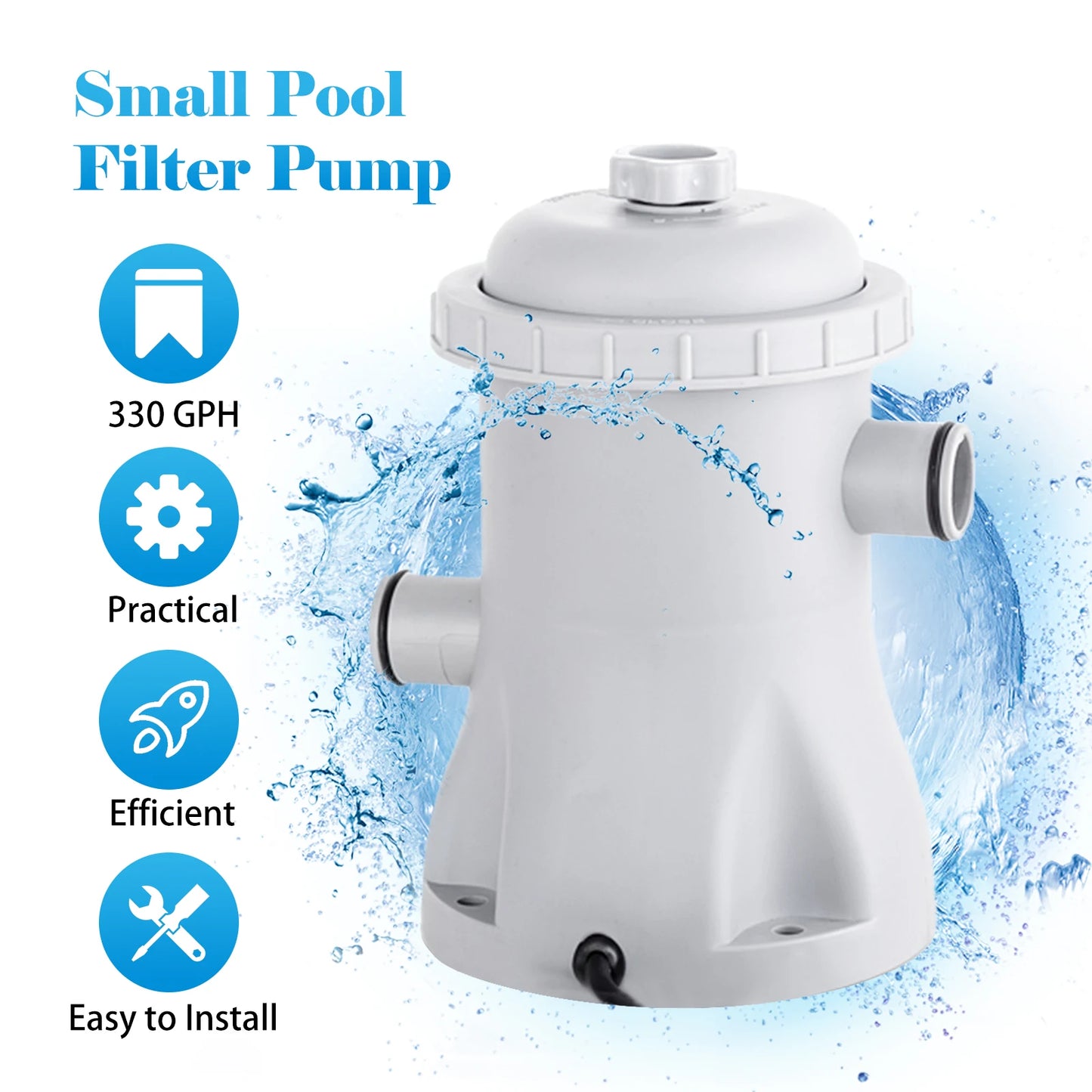 Beach Camp Pool Filter Pump 330 GPH Paddling Pool Electric Water Pump With 2 Pool Filter Cartridge Pool Pumps Above Ground Pool Filter Pump
