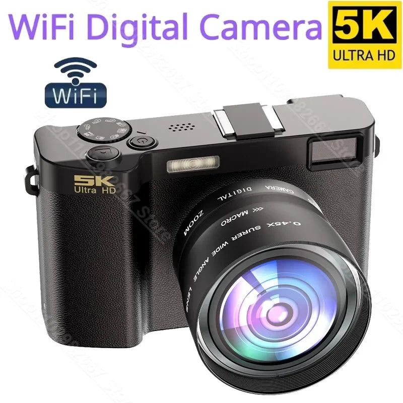 Beach Camp5K Professional Digital Camera WIFI Webcam Wide Angle Digital Zoom 64MP Camcorder Photography 3 Inch Screen Vlog Video Recorder
