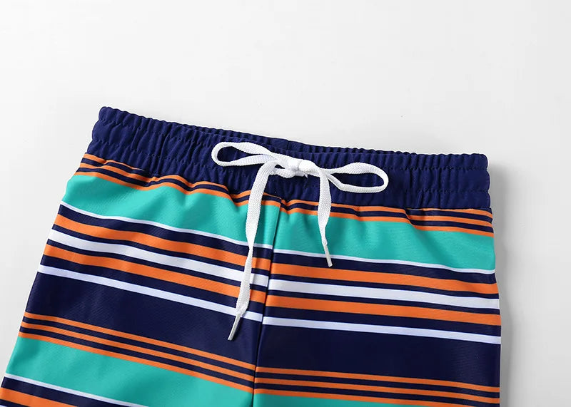 Beach Camp 2025 Summer Split Swimsuit Set Baby Boys Girls Long Sleeves/Short Sleeves Bathing Suit+Swim Shorts+Swimming Cap Three-piece Set