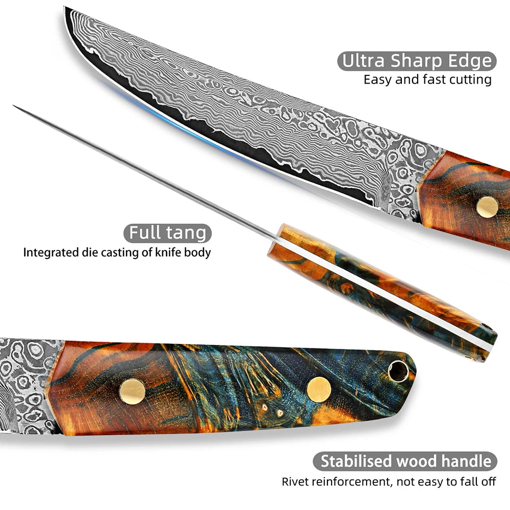 Beach Camp Handmade Damascus Kitchen Utility Knife