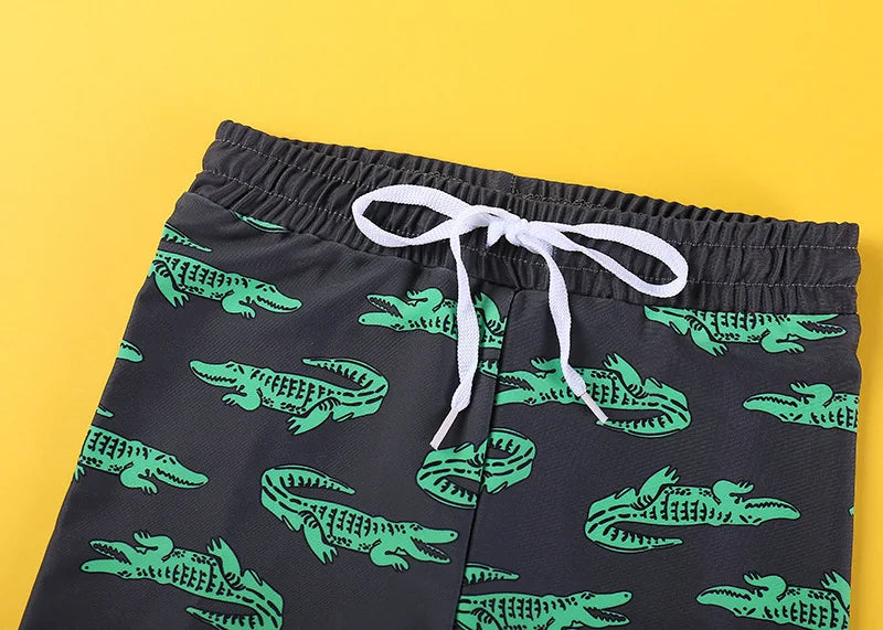 Beach Camp 2025 Summer Split Swimsuit Set Baby Boys Girls Long Sleeves/Short Sleeves Bathing Suit+Swim Shorts+Swimming Cap Three-piece Set