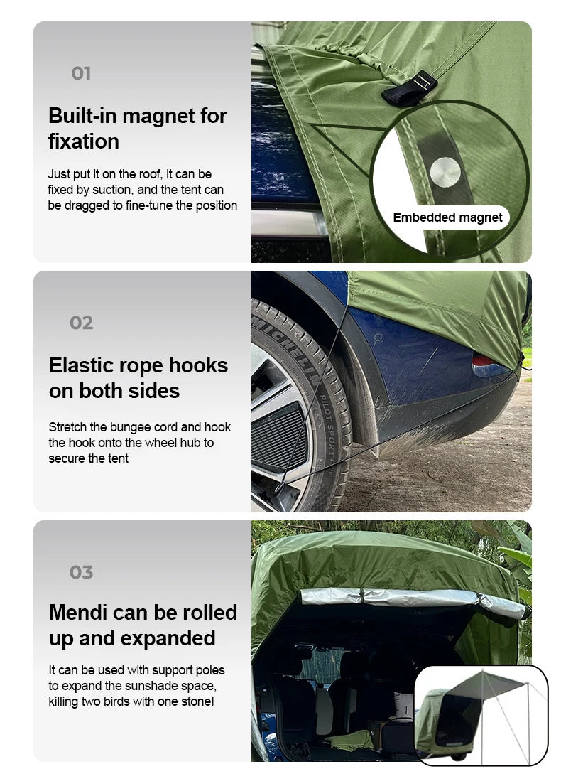 Beach Camp SUV Car Roof Tent, Waterproof Tailgate Awning for Camping, 3-4 Person Universal Sun Shelter with UV Protection