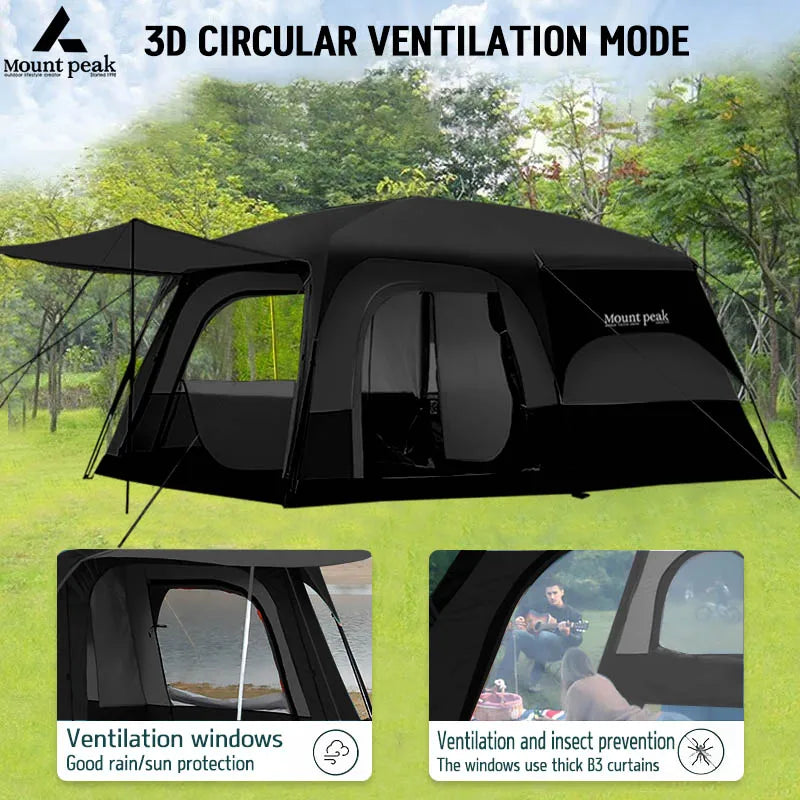 Beach Camp Outdoor Camping Family Tent, Thick Waterproof Family Camping Tour Equipment, Double Layer for 3-12 Persons, Oversized 2 Rooms