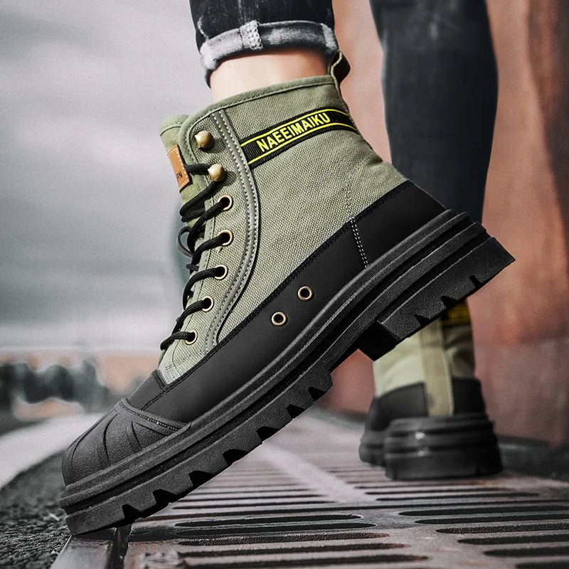 Beach Camp Men's boots four seasons high-top casual boots canvas boots soft-soled non-slip thick-soled outdoor boots fashion tooling boots