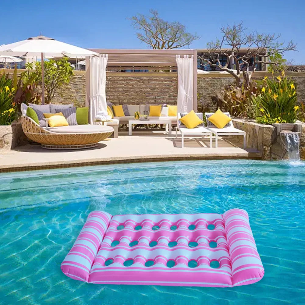 Beach Camp Inflatable Floating Bed PVC Inflatable Water Sleeping Bed Foldable Floating Lounger Air Mattress for Swimming Pool Party