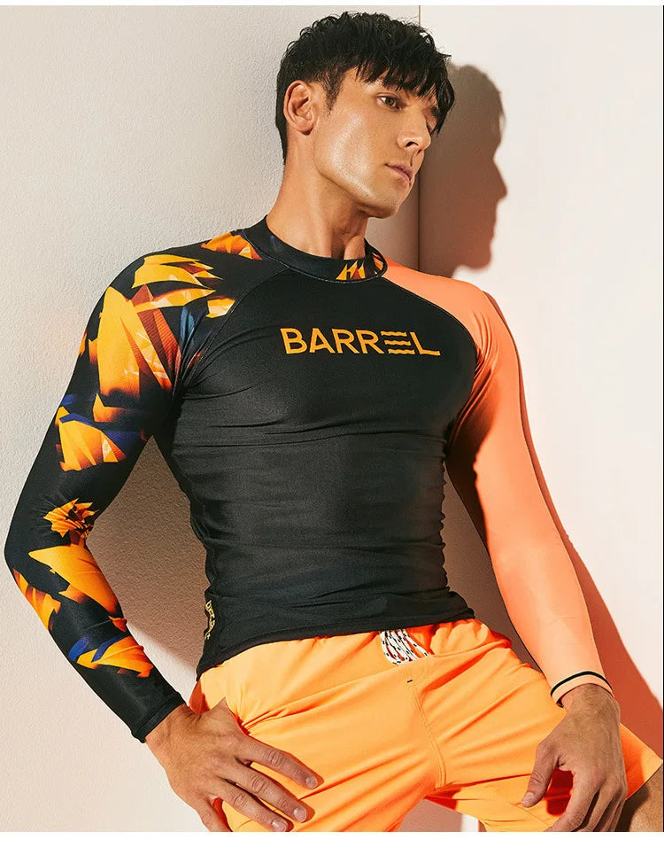 Beach Camp Rash Guard Diving Suit for Men Swimsuit Long Sleeved Sunscreen Quick Drying Rash Guard Surfing Suit Snorkeling Set Bathing Suit