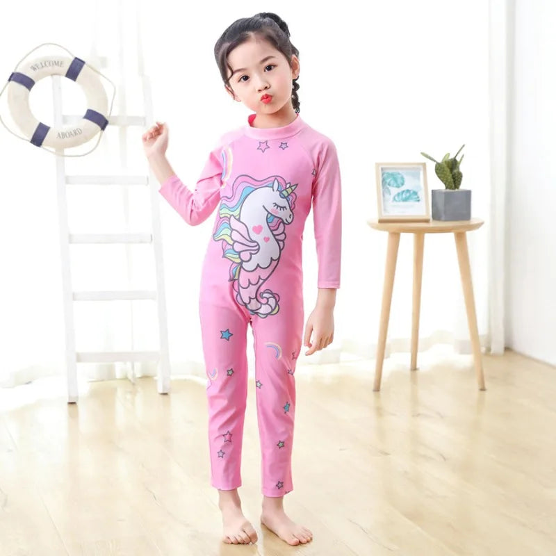 Beach Camp Children's Swimsuit Bathing Suits for Boys and Girls One-piece Swimsuit Cartoon Long Sleeved Beachwear Jumpsuit Surfing Suit