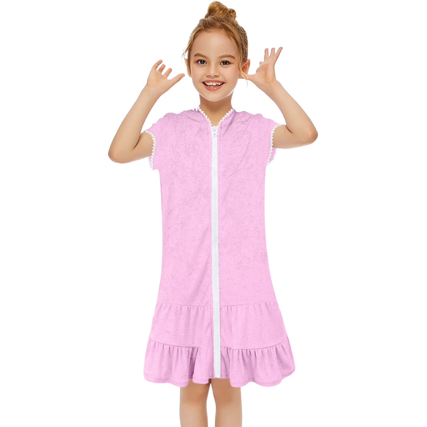Beach Camp 3-11 Years Little Girls Swim Cover Up Kids Swimsuit Coverup Beach Bathing Suit Hooded Bathrobe Absorbent Terry Beach Dress New