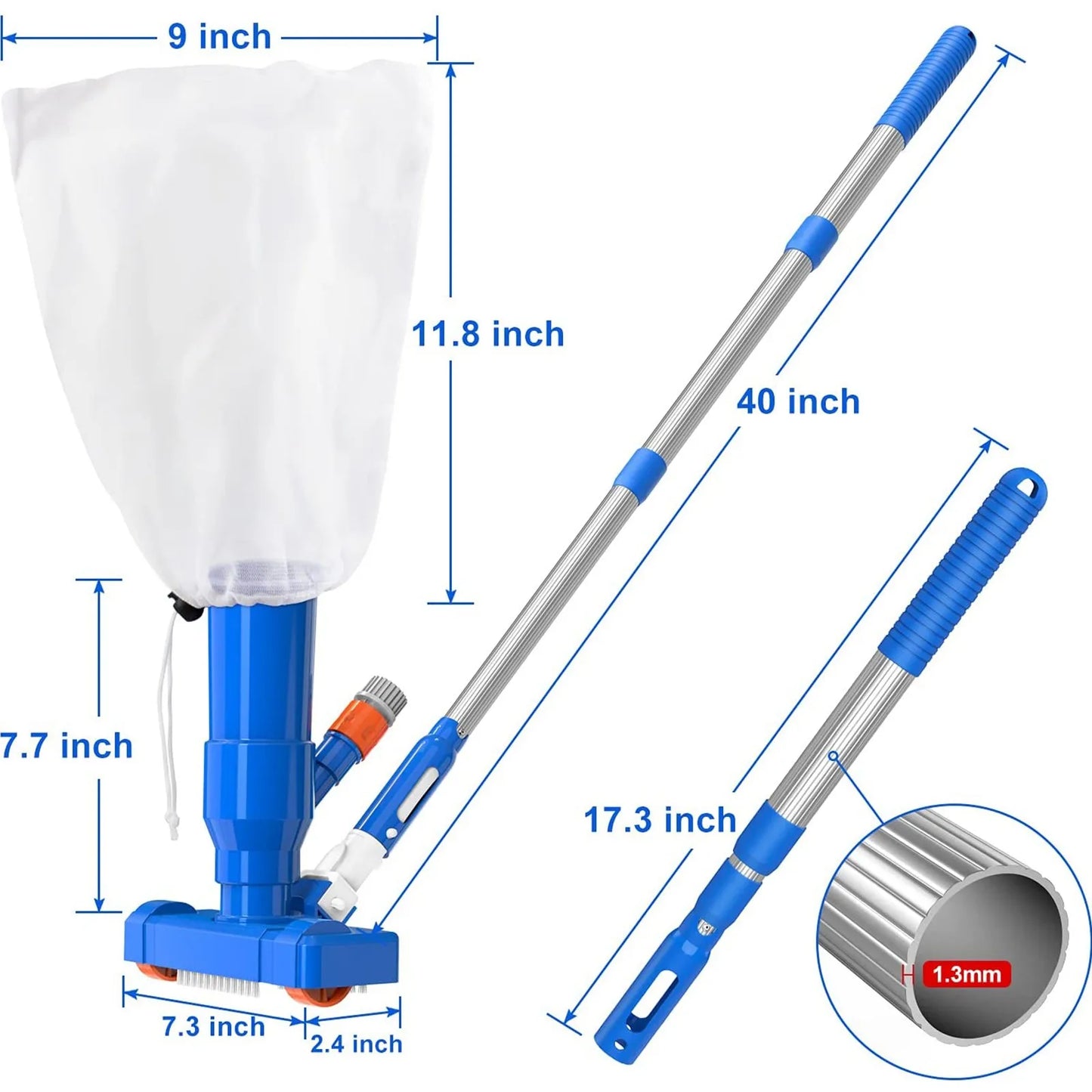 Beach Camp Brush Portable Pool Vacuum Handheld Vacuum Telescopic Pole Pool Vacuum Cleaner Useful Durable Swimming Pool Jet Cleaner Ponds