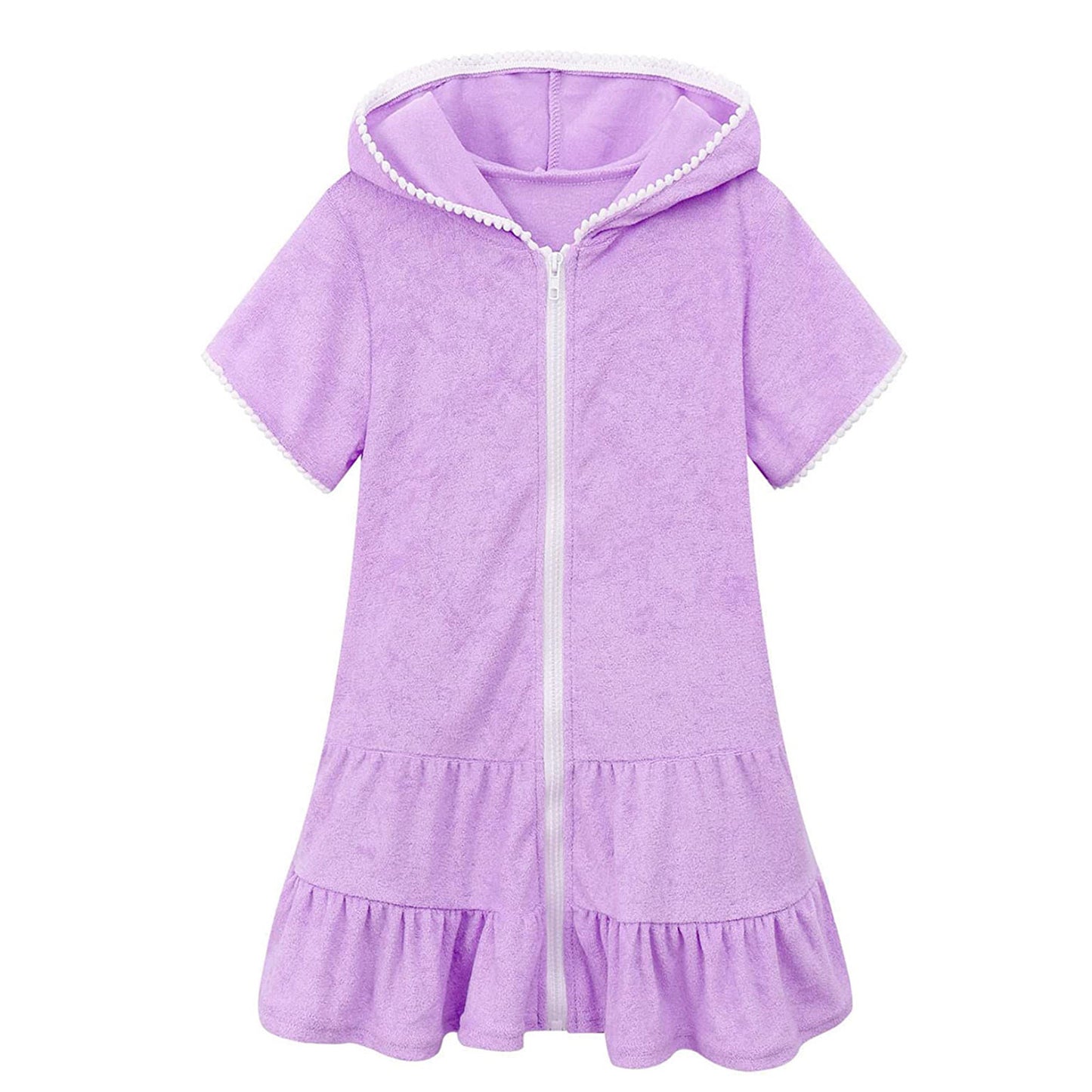 Beach Camp 3-11 Years Little Girls Swim Cover Up Kids Swimsuit Coverup Beach Bathing Suit Hooded Bathrobe Absorbent Terry Beach Dress New