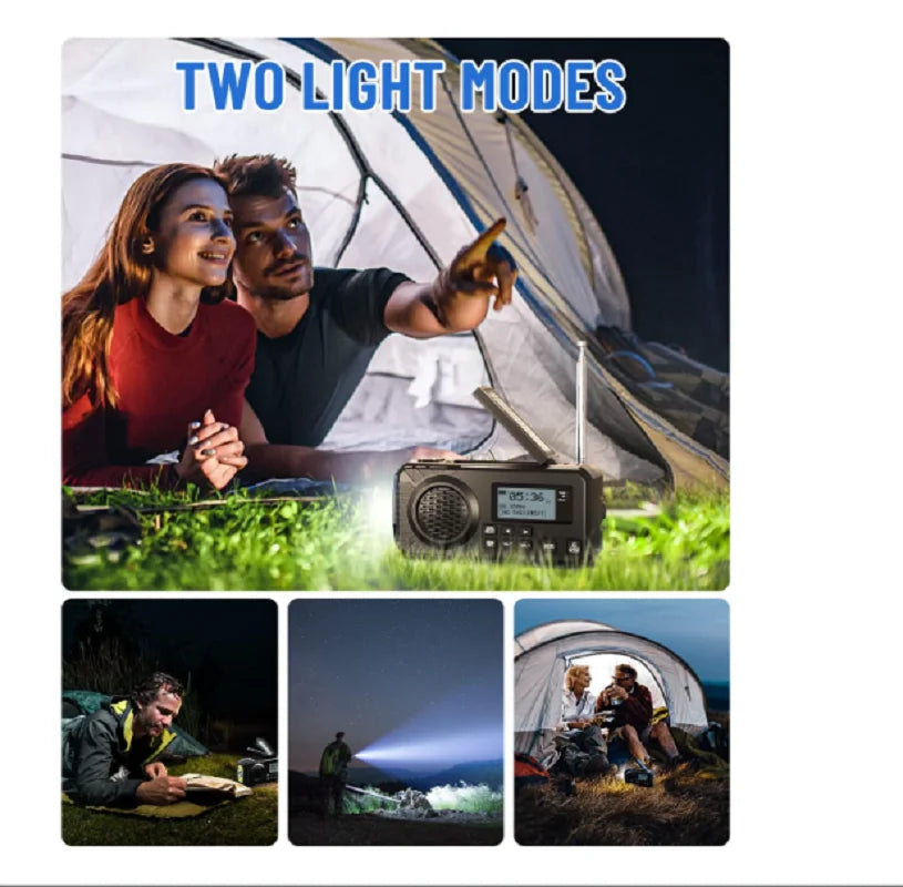 Beach Camp DAB+ Portable Hand Crank Radio Emergency Radio Solar Emergency Radio with BT FM SOS Alarm 5000 mAh Power Bank and reading lamp