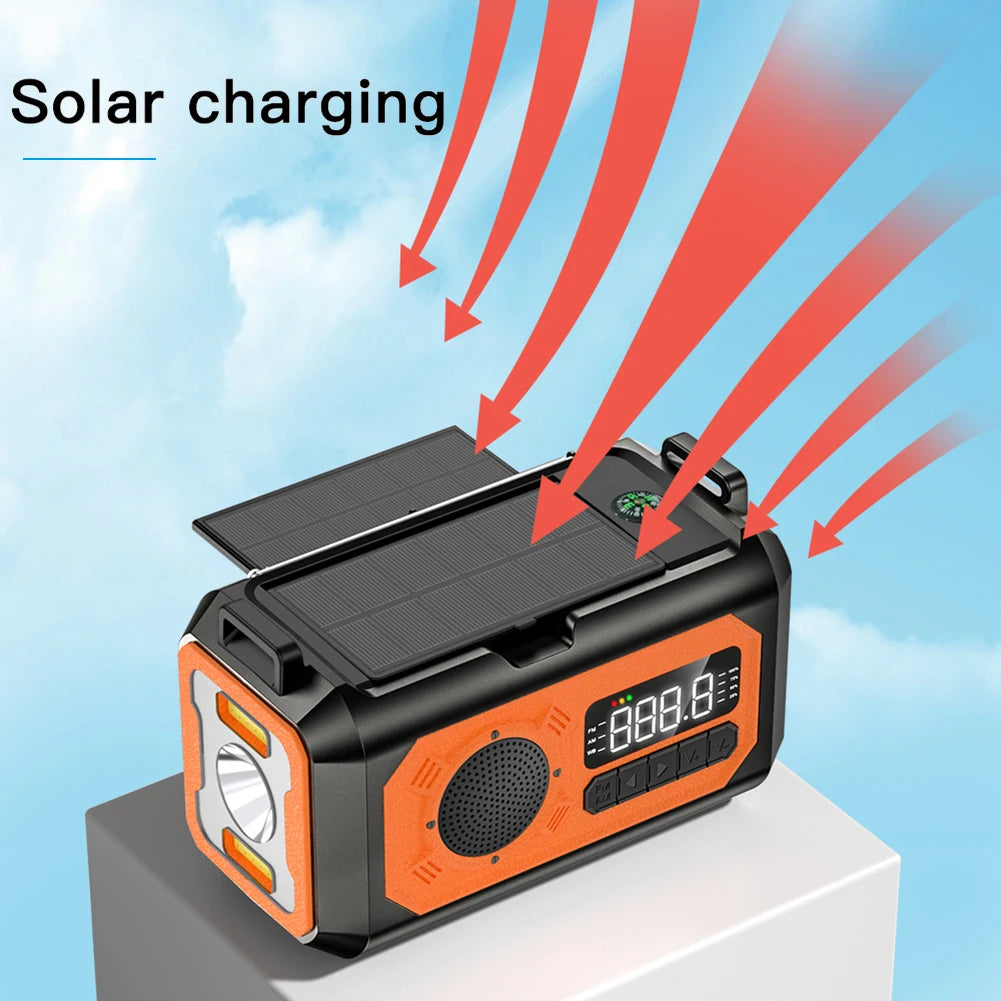 Beach Camp 12000mAh AM/FM/NOAA Emergency Radio Mini Portable Radio Solar Hand Crank Wnid-up Weather Alert Emergency Radio Survival Lamp