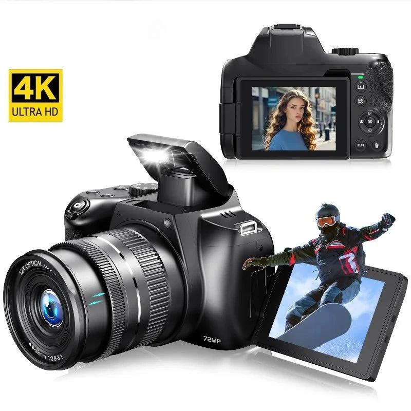 Beach Camp Digital Camera 4K 72MP 12X Optical Zoom UHD Professional photography Flash light Auto-Focus WIFI for INS Youtube Webcast
