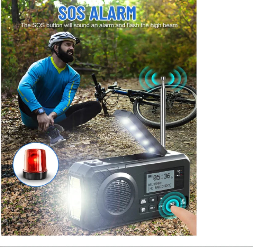 Beach Camp DAB+ Portable Hand Crank Radio Emergency Radio Solar Emergency Radio with BT FM SOS Alarm 5000 mAh Power Bank and reading lamp