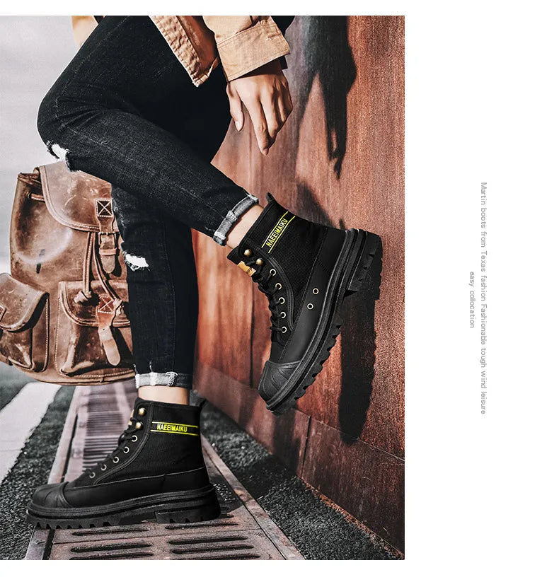 Beach Camp Men's boots four seasons high-top casual boots canvas boots soft-soled non-slip thick-soled outdoor boots fashion tooling boots