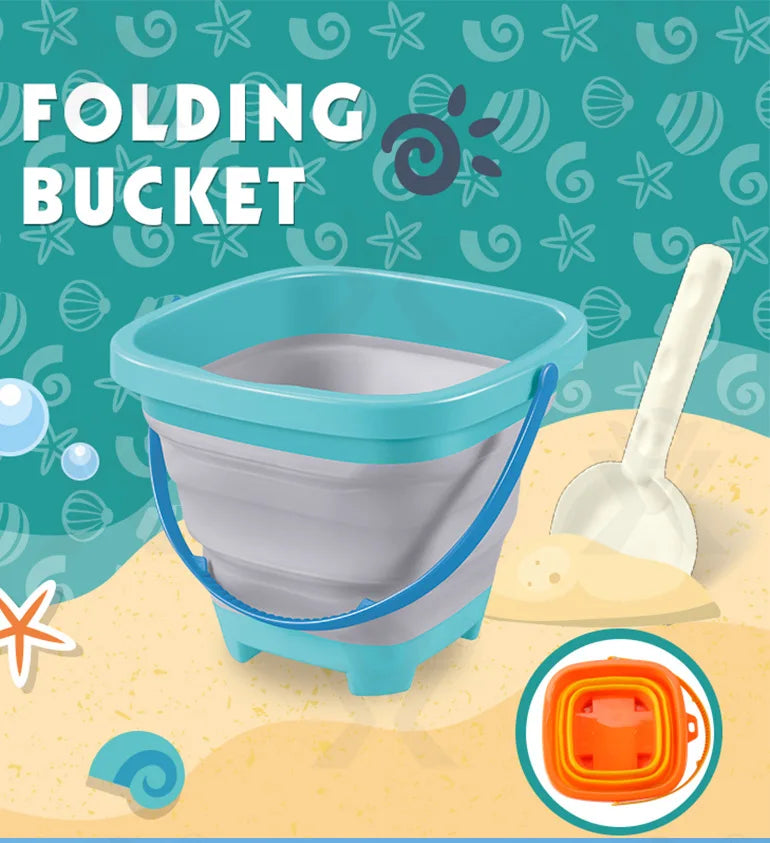Beach Camp Collapsible Beach Sand Toys for Kids Travel Beach Toys for Kids with Foldable Sand Bucket Beach Shovel Toys Kit for Toddlers