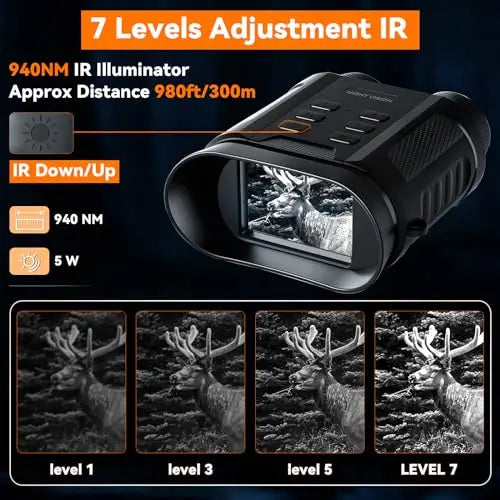 Night Vision Binoculars, FHD Infrared Hunting Night Vision 8X Digital Zoom, Night-Vision Scope Hunting Camping Save Photo Video