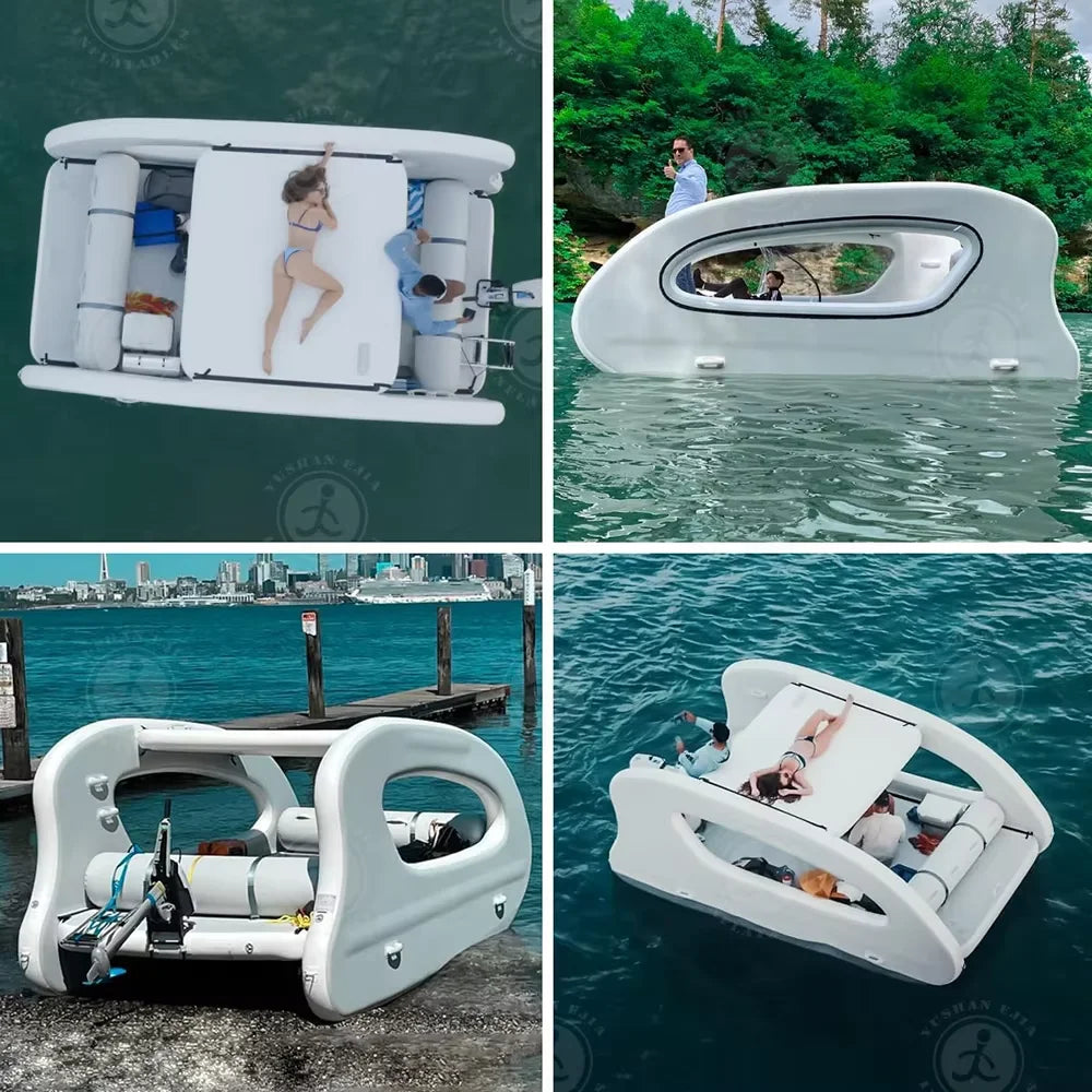 Beach Camp Portable Floating Water Platform Pontoon Houseboat All-Electric Solar Powered Boat Zero-Emission Pontoon Fishing Boat For Water