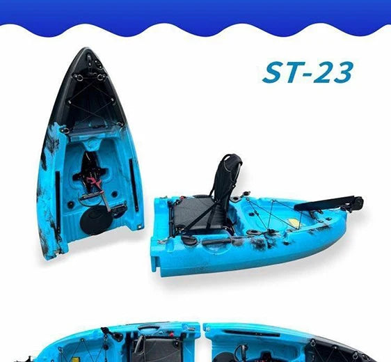 Beach Camp Portable LLDPE Kayak with Split Hard Shell, Electric/Pedal-Driven Canoe for Solo/Tandem Lake/Sea Adventures, Modular Assembly