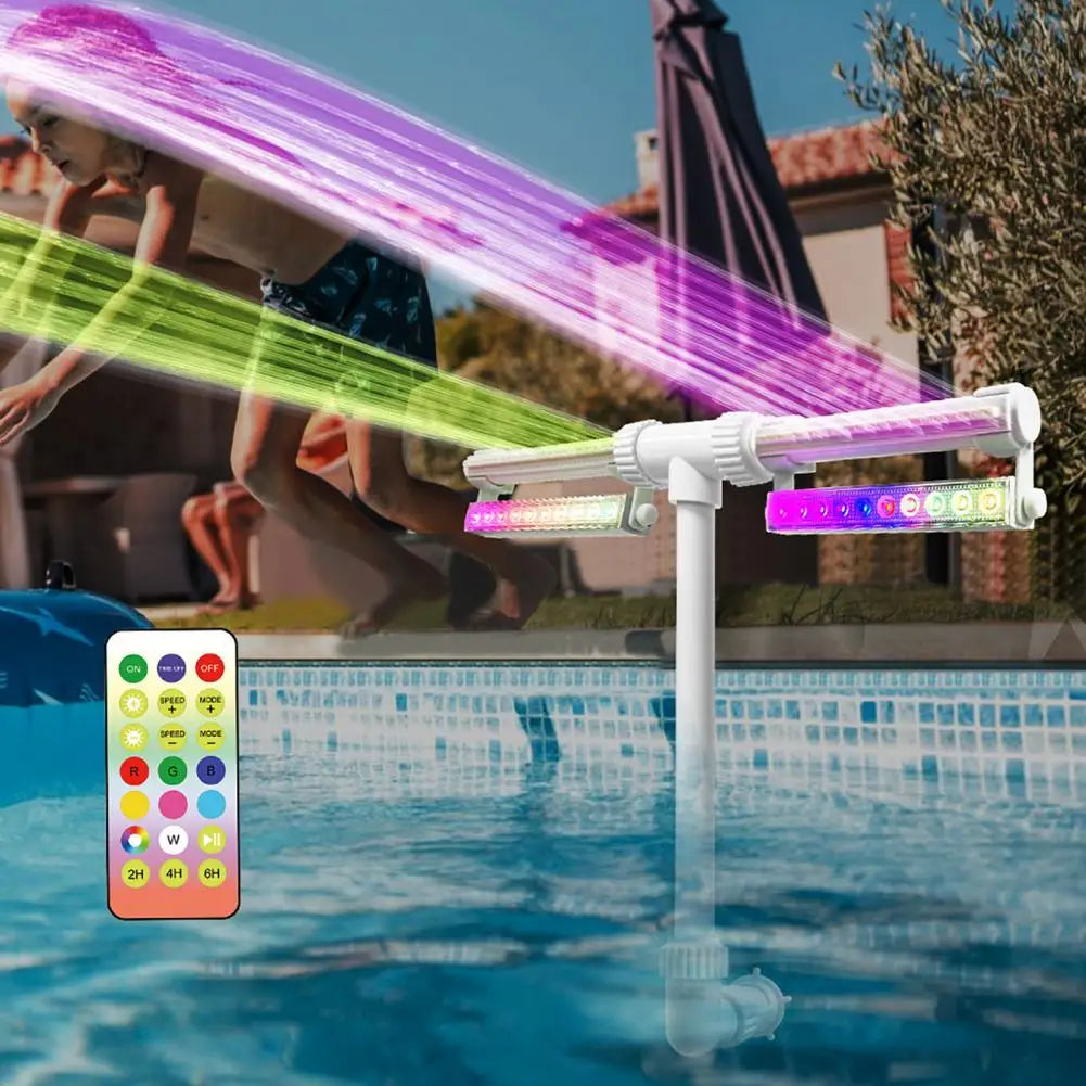 Beach Camp Pool Fountain with Lights for Inground and Above Ground Pools Dual Spray Adjustable Sprinkler Pool Waterfall Sprinkler Cooler